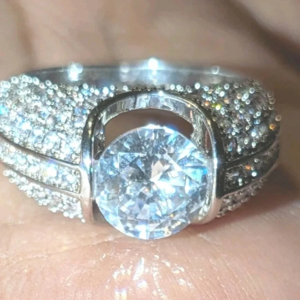3Ct Round Cut Real Moissanite Men's Engagement Ring 14k White Gold Plated Silver